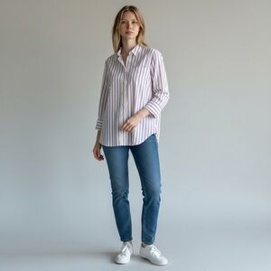 Talbots Button Down Shirt Pink Blue Stripe Large. Long Sleeve NWT Work Casual
